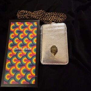 Kurt Geiger Silver Card Holder with Gold Chain